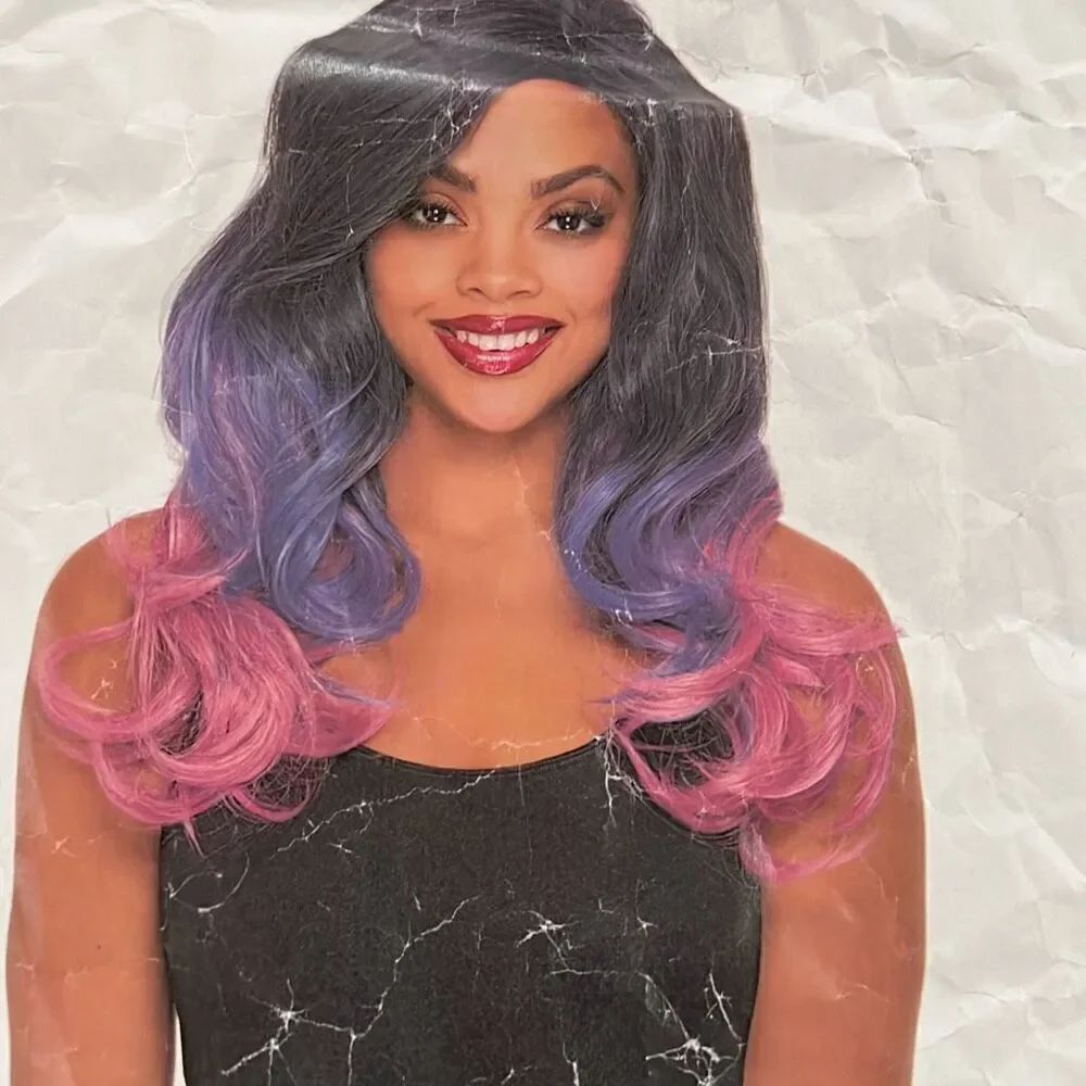 Dreamgirl Women’s Faux Hombre Layered Wig Purple/Pink New Halloween Costume Witc